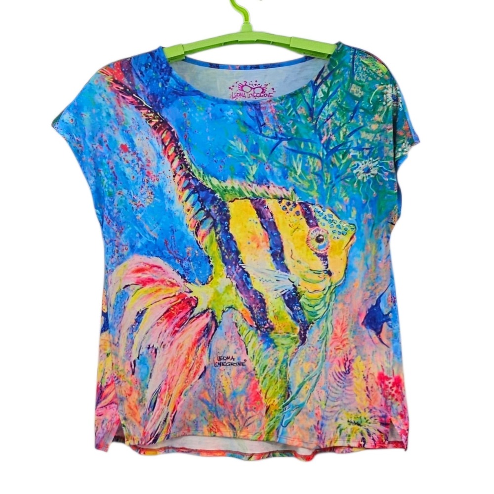 Leoma Lovegrove Tropical Fish Art Print Large Rhinestone Embellished Top